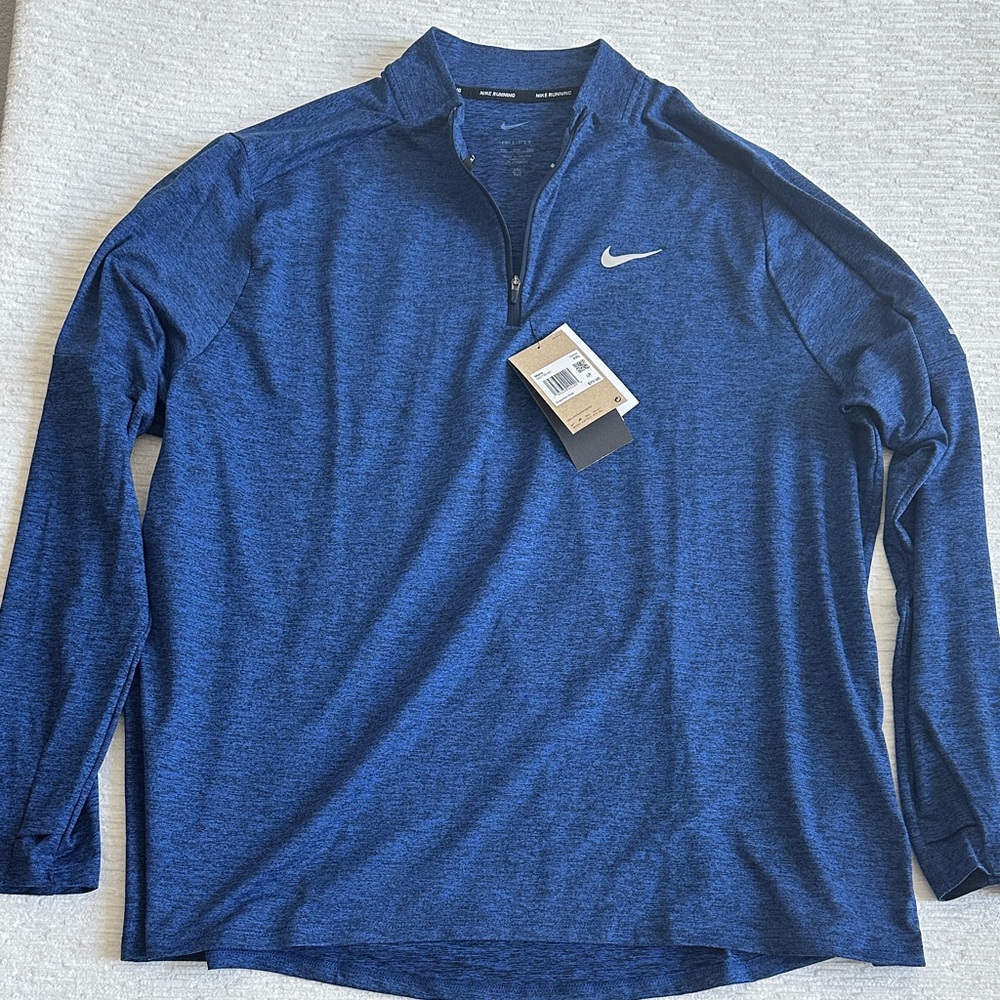 Nike DriFit UV Deep Blue Long Sleeve 1/4 Zip Running Shirt NWT